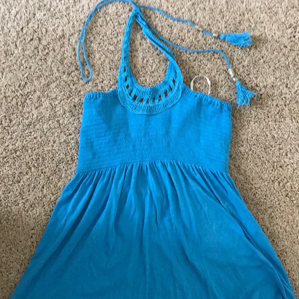Blue tank top with tassels